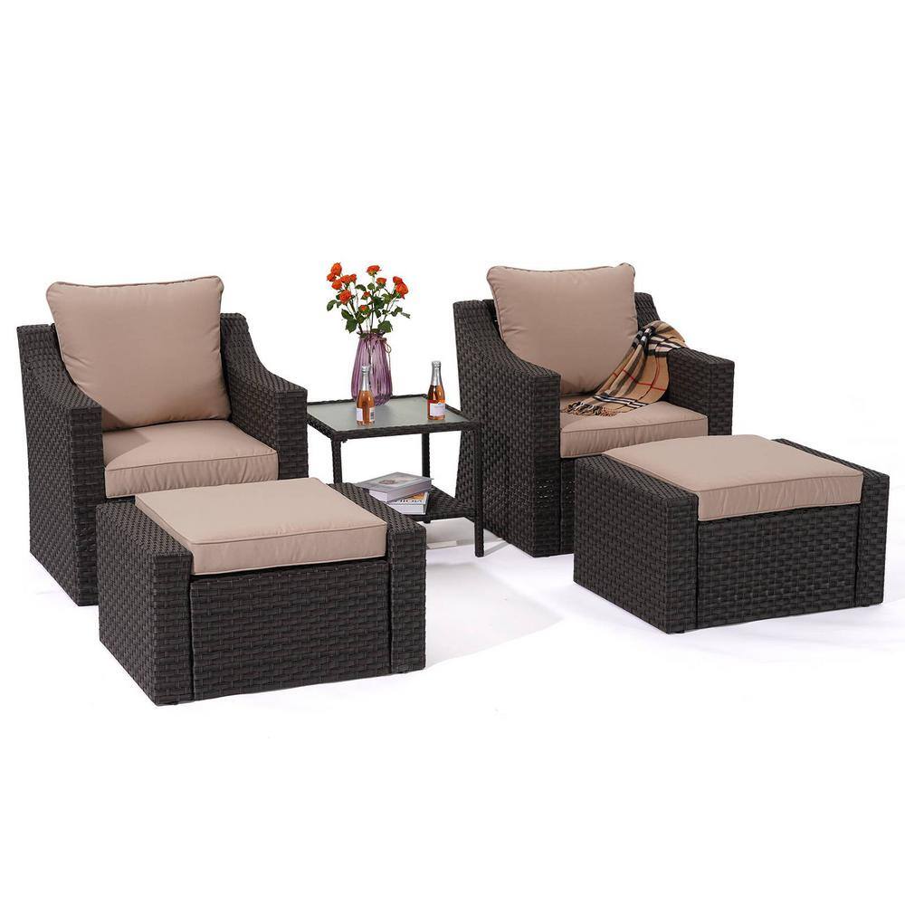 CASAINC 5-Pieces Wicker Outdoor Rattan Furniture Sectional Set with ...