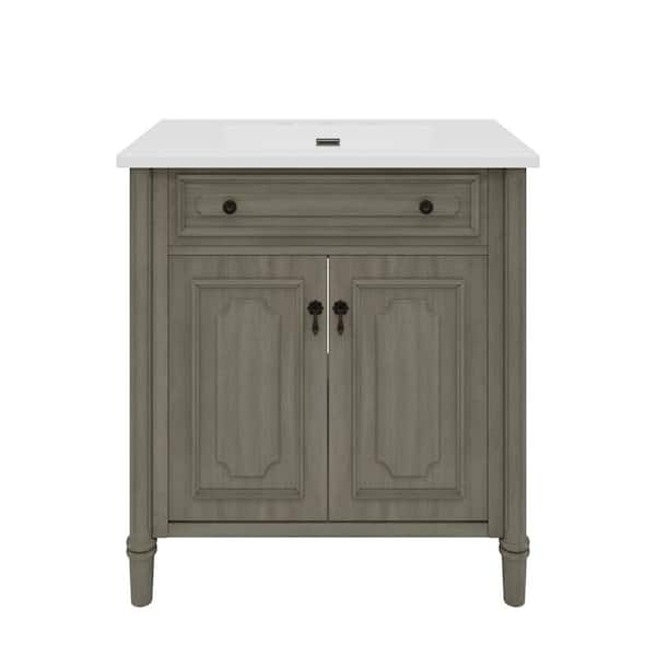 31 in. W Single Sink Freestanding Gray Bath Vanity with White Ceramic Top, Adjustable Shelf, Unassembled