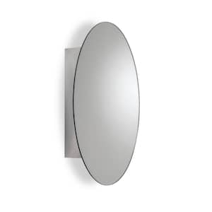 Tay 18 in. W x 26 in. H Single Door Oval Silver Stainless Steel Surface Mount Bathroom Medicine Cabinet with Mirror