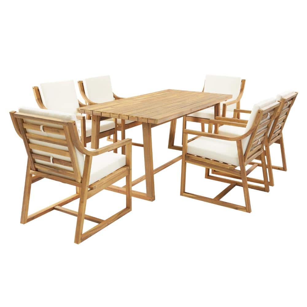 7-Piece Teak Outdoor Dining Set Ergonomic Chairs with Removable Waterproof Cushions and Curved Armrests price history on PriceWatchPro