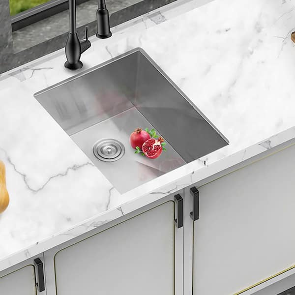 19 in. Undermount Single Bowl 16 Gauge Brushed Nickel Stainless Steel Kitchen Sink with Bottom Grids