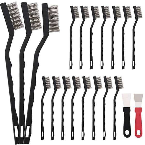 15-Piece Stainless Steel Mini Wire Brush Set for Cleaning Welding Slag Rust with Curved Handle 15-Pack