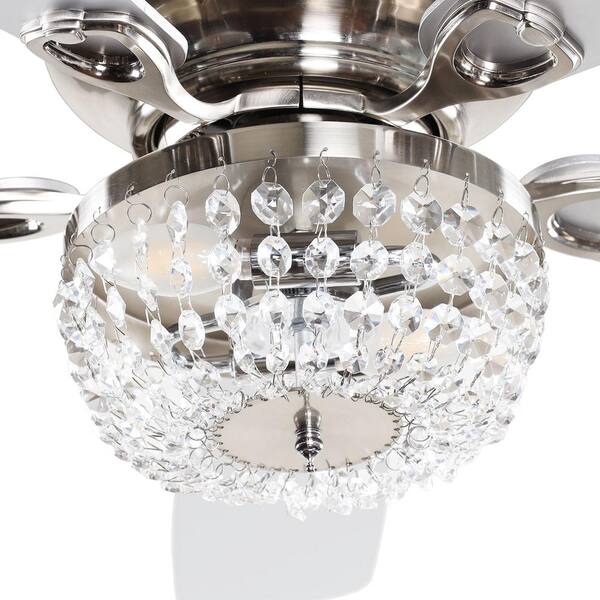 Parrot Uncle 48 In Indoor Satin Nickel Flush Mount Crystal Ceiling Fan With Light Kit And Remote Control F6230110v Parrot Uncle 48 In Indoor Satin Nickel, Modern Crystal Ceiling Fan With Remote Control Satin Nickel