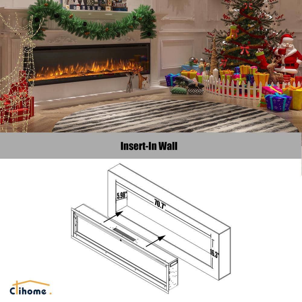 Corretto 72" Black Wall Mounted Electric Fireplace with Mantel