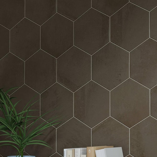 CRUZ BAY STUDIO Arcadian Hexagon 9 in. x 10 in. Glazed Sable Matte Porcelain Stone Look Tile (12.06 sq. ft./Case)