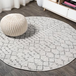 Moroccan HYPE Cream/Gray 3 ft. Round Boho Vintage Diamond Area Rug