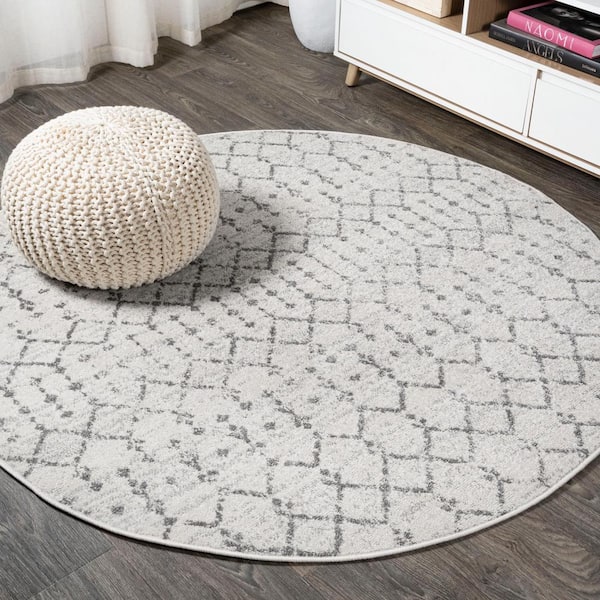 JONATHAN Y Moroccan HYPE Boho Vintage Diamond Cream/Gray 7 ft. Round Area Rug