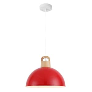 1-Light Red Dome Pendant Light Hanging Ceiling Chandelier with Metal Cover for Kitchen Island