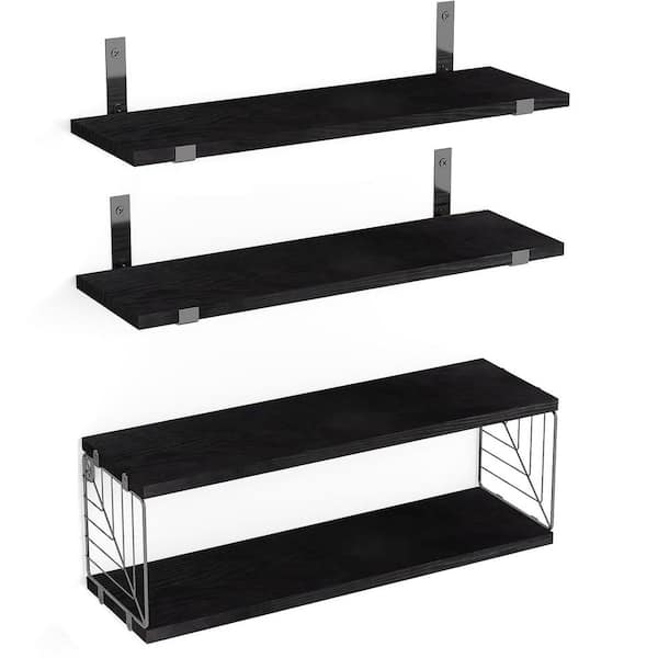 Unbranded 15.8 in. W x 5.9 in. D Black Wood 3 Plus 1 Tier Floating Shelves Decorative Wall Shelf