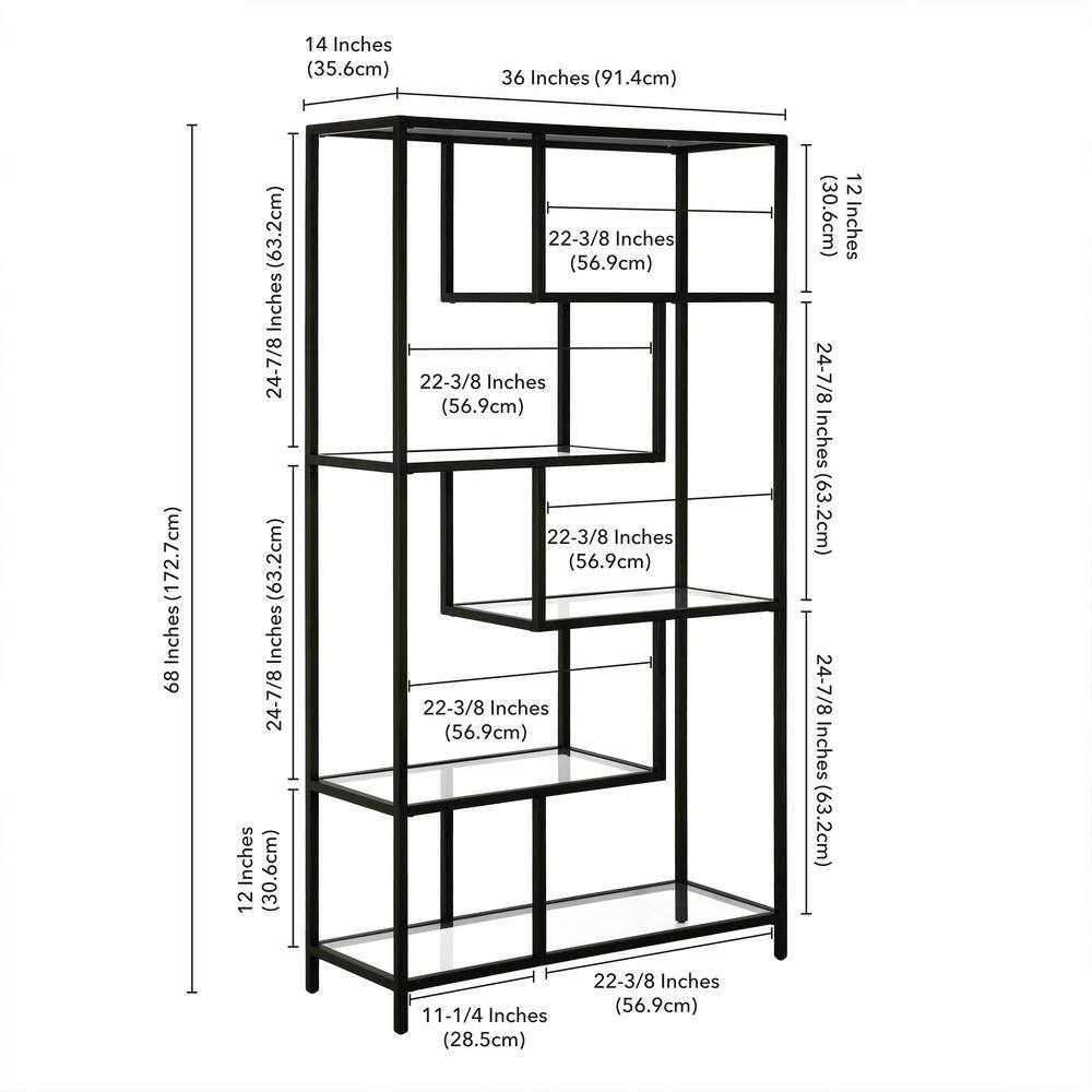 Isla 68" Blackened Bronze Modern Bookcase with Tempered Glass Shelves