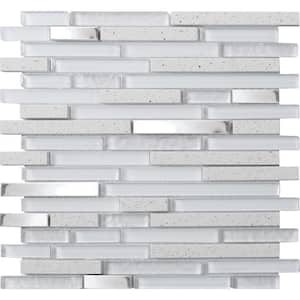 Quartz Linear White Backsplash 3.93 in. x 4.33 in. Linear Joint Polished Metal Mosaic Wall Tile Sample (0.11 sq. ft./Ea)