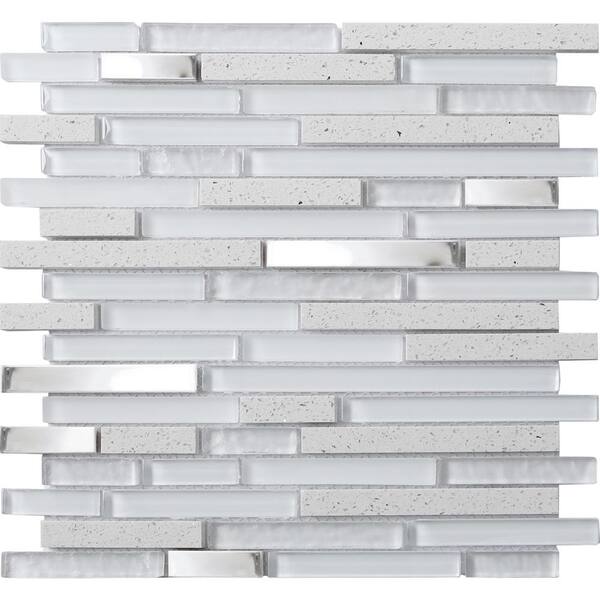 HOUSE OF MOSAICS Quartz Linear White Backsplash 3.93 in. x 4.33 in. Linear Joint Polished Metal Mosaic Wall Tile Sample (0.11 sq. ft./Ea)