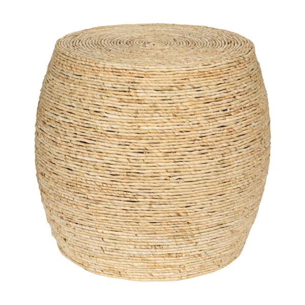Storied Home 18.7 in. Natural Finish Round Handwoven Corn Rope Barrel Accent End Table