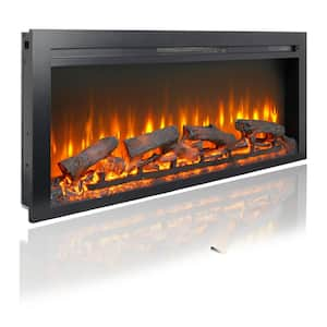 44 in. Wall Mounted Electric Fireplaces with Remote and Imitation Flame, LED Light Heater in Black