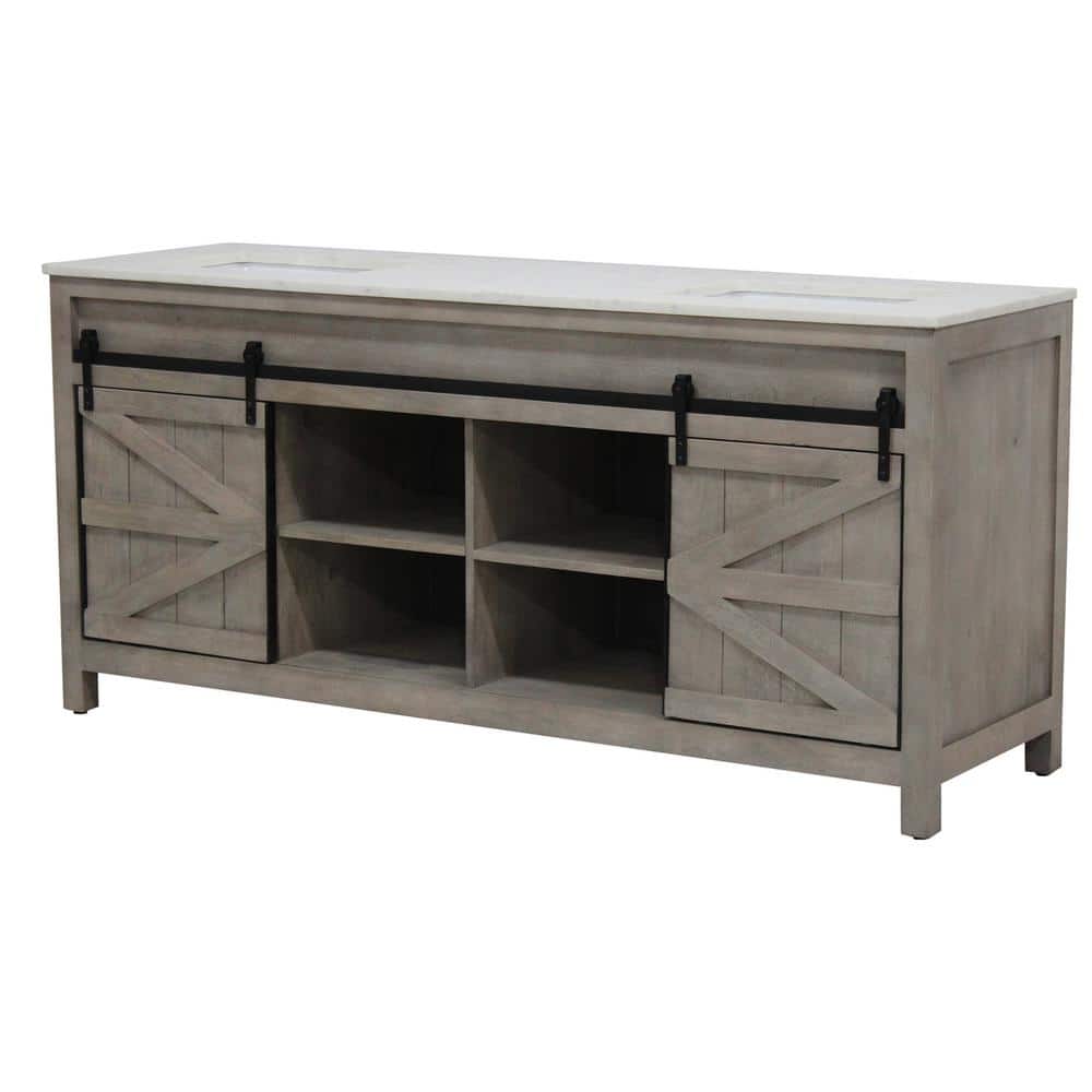72 in. W x 21 in. D Bath Vanity in White Pigment with Marble Vanity Top in 
