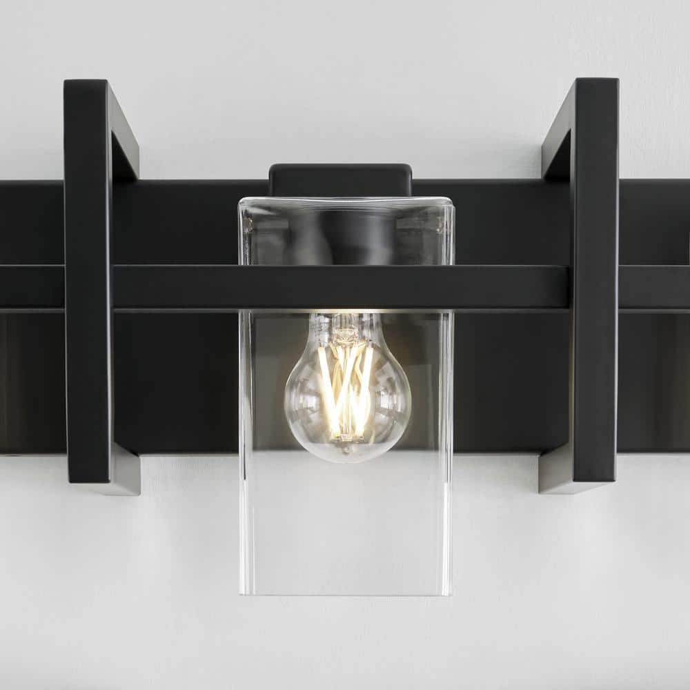 Mitte Midnight Black 3-Light Industrial Bath Vanity with Clear Glass