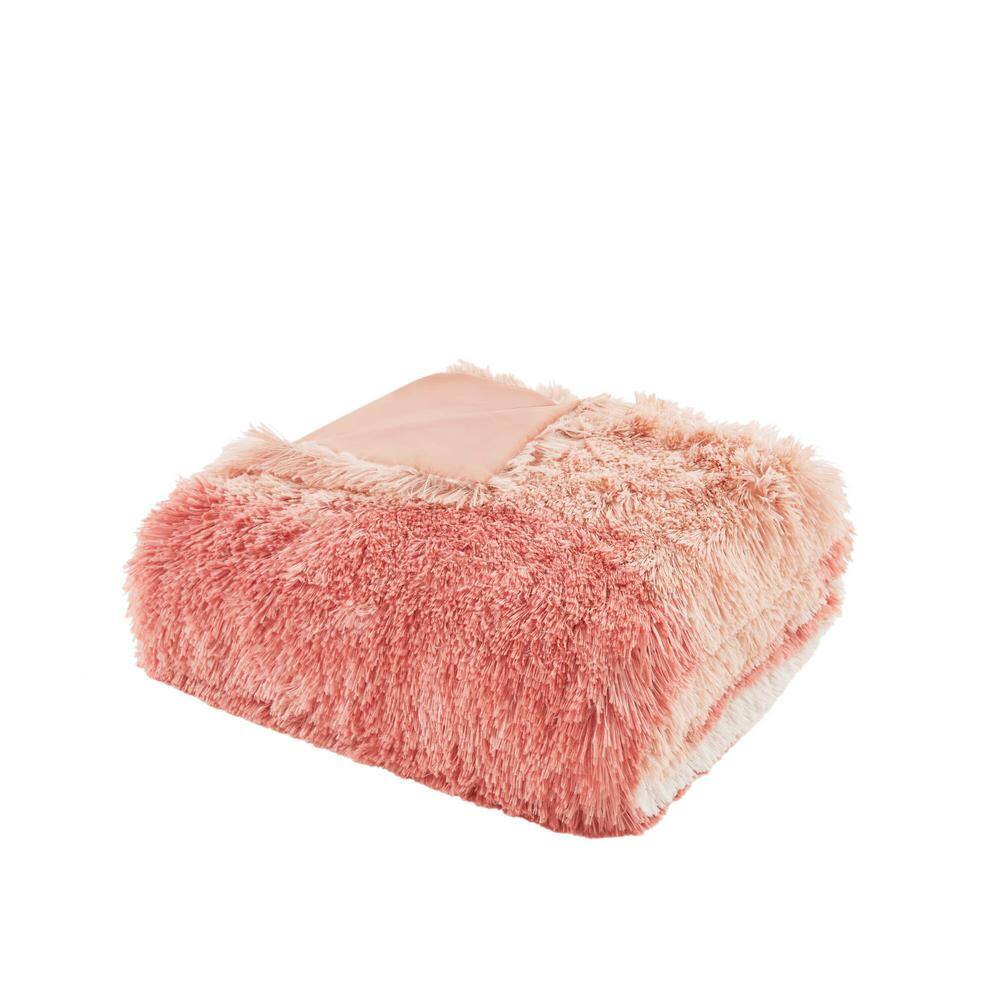 Blush Ombre Shaggy Faux Fur King Bedspread Set