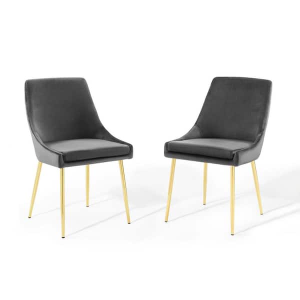 MODWAY Viscount Gold Charcoal Performance Velvet Dining Chairs (Set of 2)
