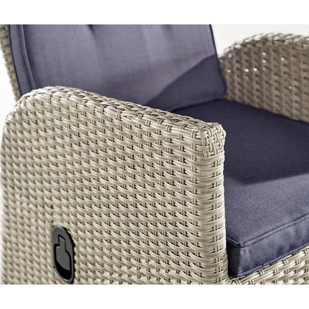 Haven 5-Piece Gray Wicker Recliner Set with Blue Cushions
