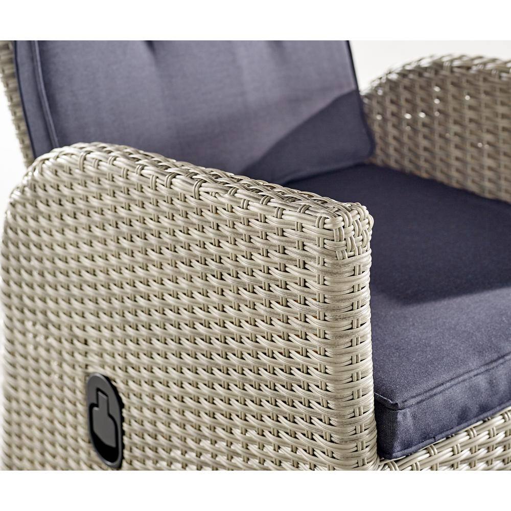 Haven 5-Piece Gray Wicker Recliner Set with Blue Cushions