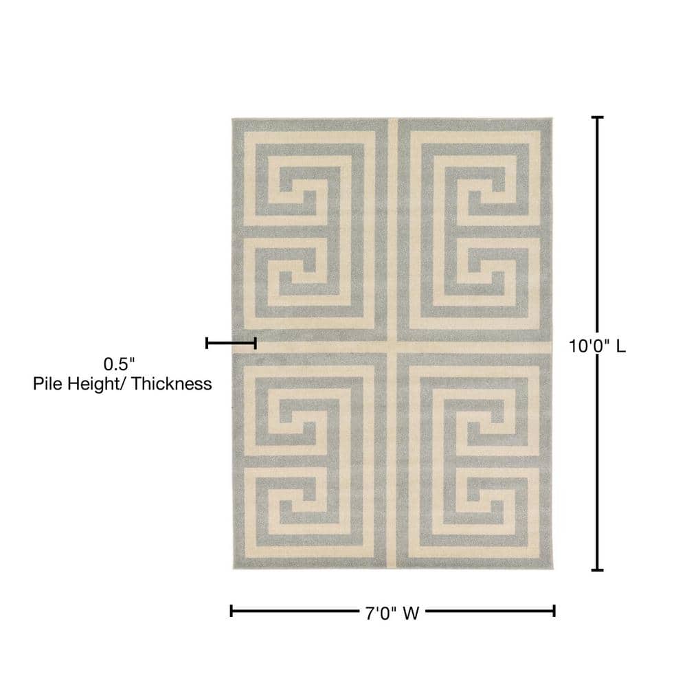Hera Geometric Gray Synthetic 7'x10' Indoor Area Rug