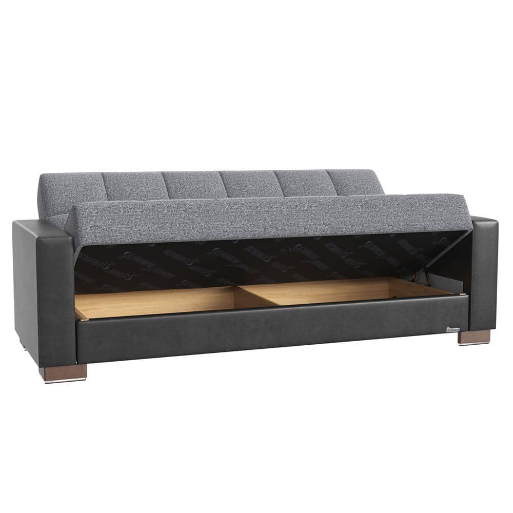 Salt and Pepper Gray Twin Sleeper Sofa with Storage and Metal Frame