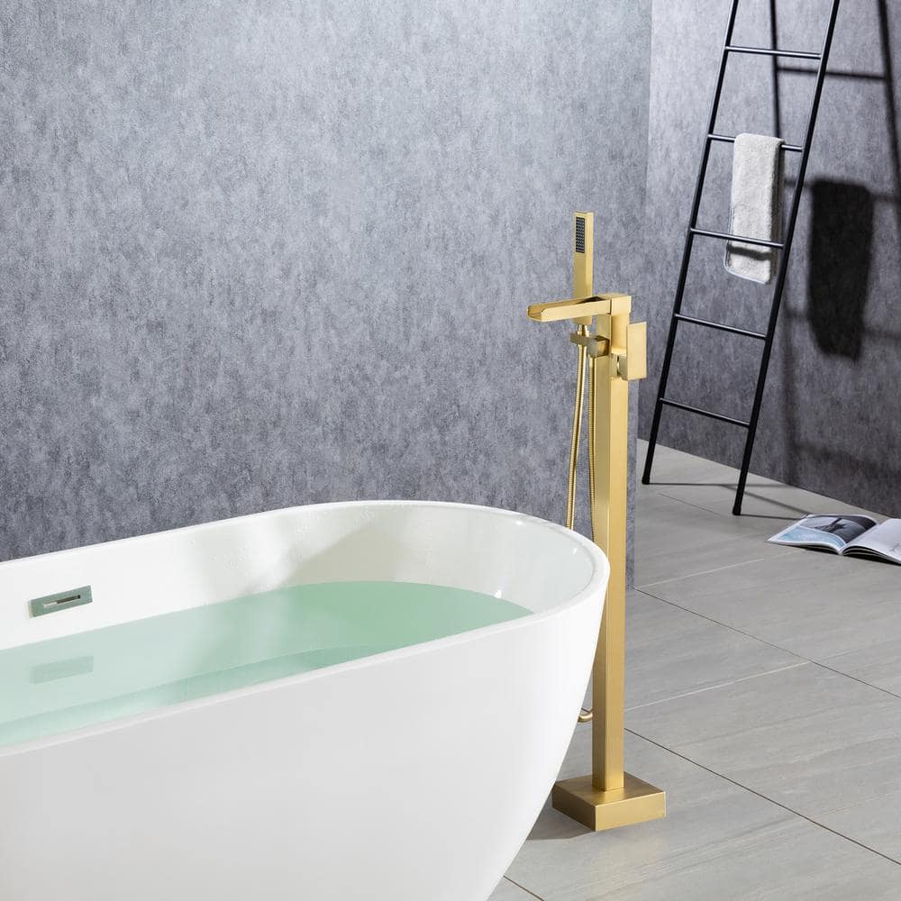 Brushed Gold Freestanding Tub Faucet with Hand Shower