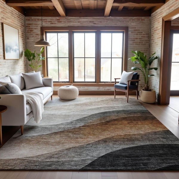 Mayfield Premium Machine Washable Abstract AMF1176 Khaki 3 ft. x 5 ft. Area Rug