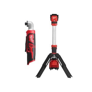 M12 12V Lithium-Ion Cordless 1/4 in. Right Angle Hex Impact Driver w/M12 1400 Lumen ROCKET LED Stand Work Light