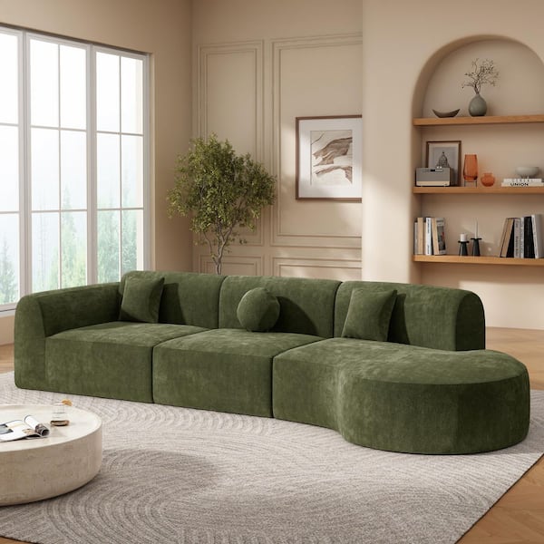 140 in. Modern 3-piece Polyester Curved Sectional Sofa with Fully Compressed Sponge and Chaise Lounge in Green
