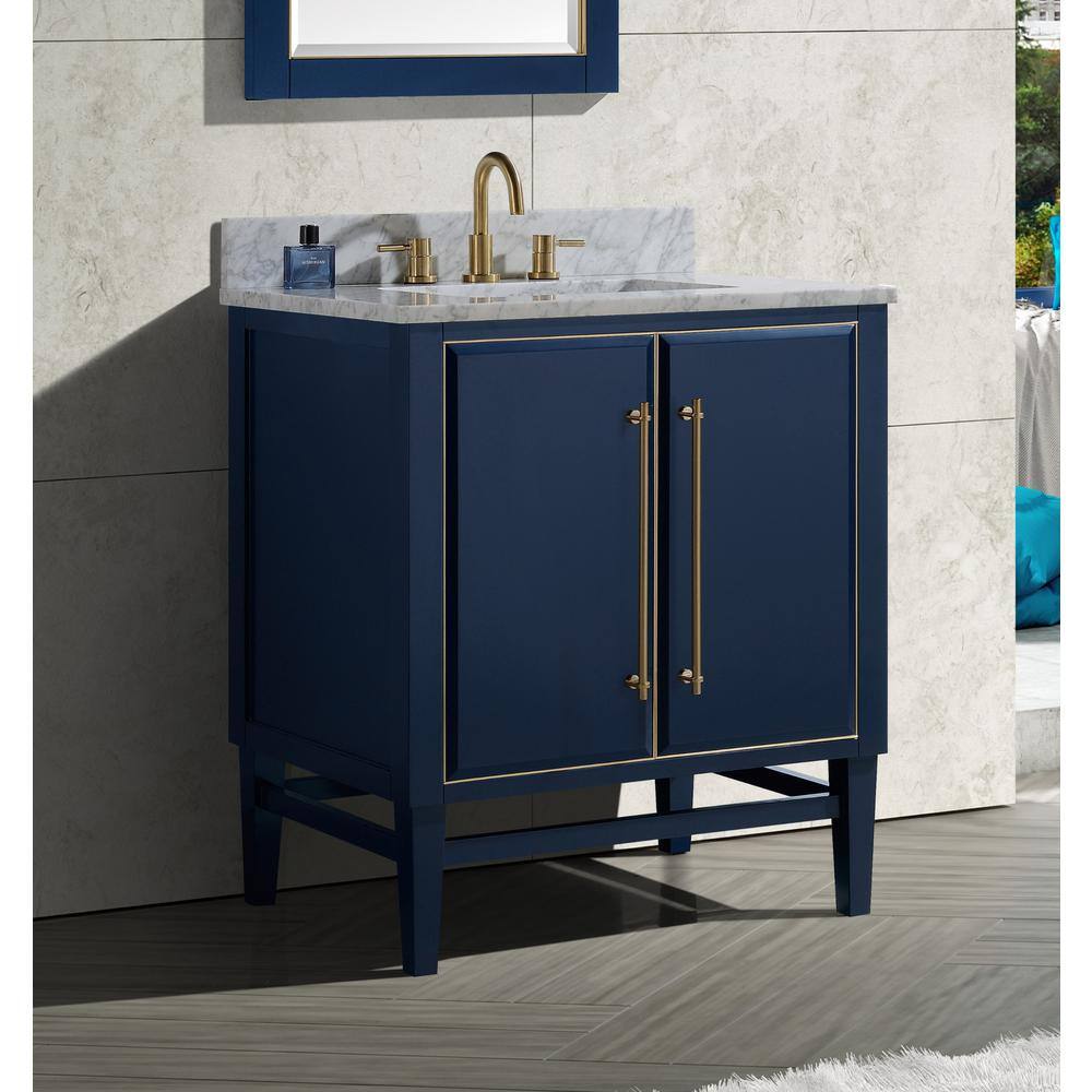 Mason 31" Navy Blue and Gold Solid Wood Vanity with Marble Top