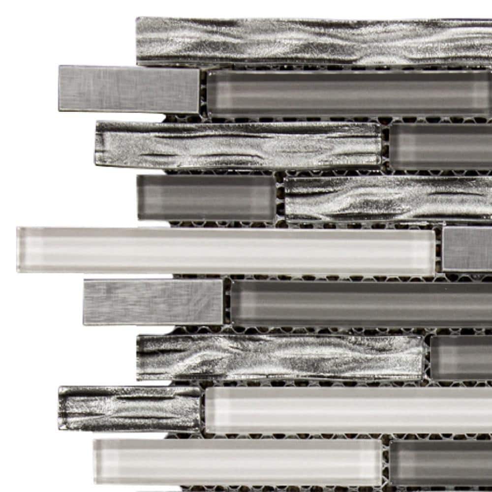 Take Home Tile Sample - Waves of Grey/Silver 4.75 in. x 4.5 in. Interlocking Glossy Glass/Metal Mosaic price history on PriceWatchPro