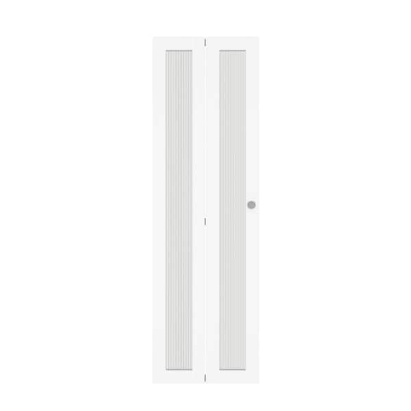TENONER 24 in. x 80 in. 1-Panel, Reed Glass, White, Solid Core, MDF, PVC Covering Bi-Fold Door with Hardware Kits