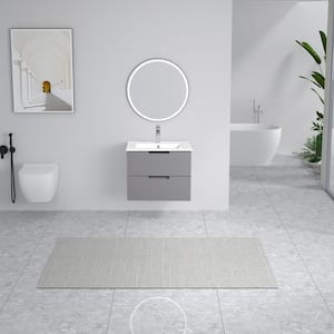 18.25 in. W. x 24 in. D x 19.25 in. H 1 Sink Wall Mounted Bath Vanity in Gray with White Ceramic Top and 2 Drawers