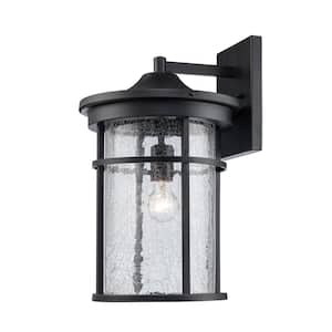 Avalon 17.75 in. 1-Light Rust Outdoor Wall Light Fixture with Clear Crackled Glass