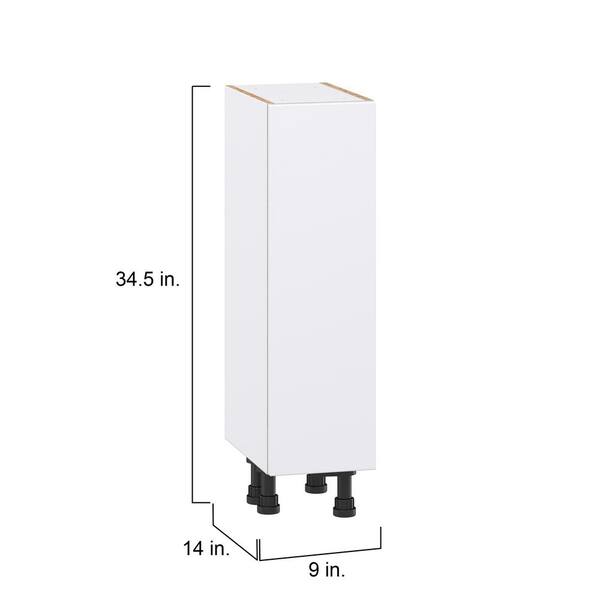 J COLLECTION Fairhope Bright White Slab Assembled Shallow Base Kitchen Cabinet with Door (9 in. W x 34.5 in. H x 14 in. D)