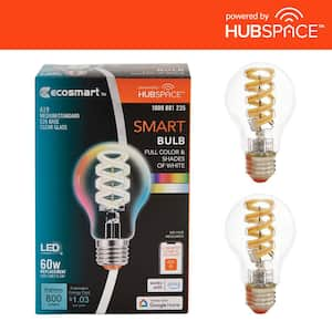 60-Watt Equivalent Smart A19 Clear Color Changing CEC LED Light Bulb with Voice Control Powered by Hubspace (2-Pack)