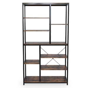 Frailey 39.3 in. Wide Vintage Brown Bookcase with Open Shelves, 9-Tier Tall Industrial Bookshelf 10 Storage Shelves