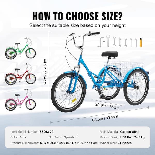 SKYSHALO Folding Adult Tricycle 24-In. Adult Folding Trikes Carbon