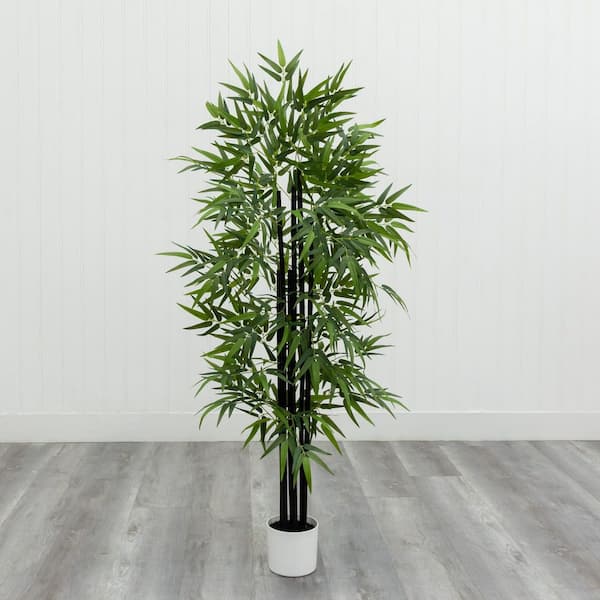 5 ft. Artificial Bamboo Tree with Black Trunk in White Pot