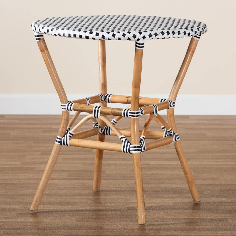Round Black and White Rattan Cafe Dining Table