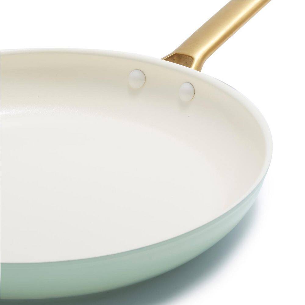 Mint and Cream Ceramic Nonstick Frying Pan Set with Gold Handles