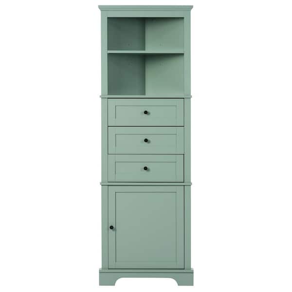 23 in. W x 13.4 in. D x 68.9 in. H Green Linen Cabinet with 3 Drawers and Adjustable Shelves for Bathroom, Kitchen