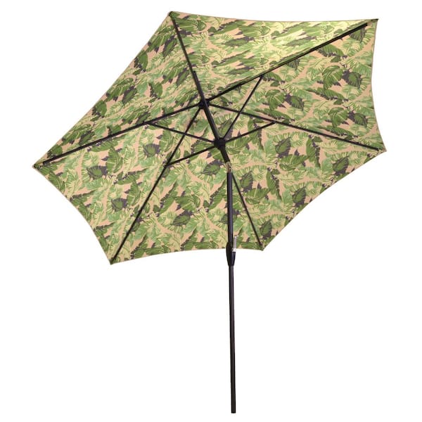 Hampton Bay 9 ft. Aluminum Market Push Button Tilt Patio Umbrella in Oatmeal/Los Cabos