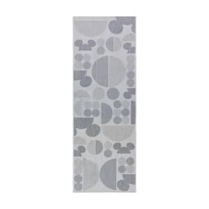 Mickey Mouse Spheres Gray 2 ft. x 6 ft. Abstract Indoor/Outdoor Runner Rug