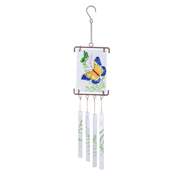 23.6 Inch Indoor Outdoor Wind Chimes, Glass Wind Chime, Butterflies Wind Chimes, Art Wind Chimes, Hanging Wind Chimes