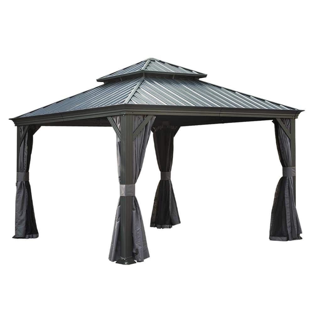 Domi 12 ft. x 12 ft. Gray Hardtop Gazebo with Ventilated Double Roof price history on PriceWatchPro