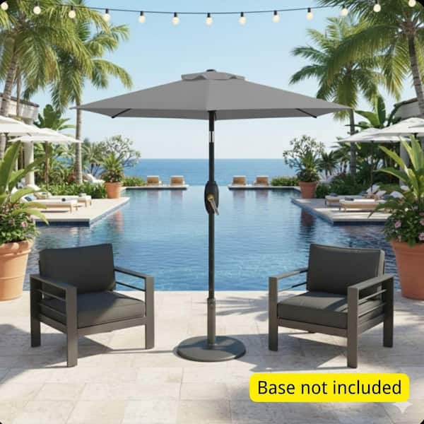 hampton bay aluminum patio umbrella in gray with push-button tilt Four Seasons Courtyard 9 Foot Norwalk Market Push Button Tilt, Steel Ribs and Pole for Outdoor Space, : Patio, Lawn & Garden Our large patio umbrella features 8 sturdy metal ribs and a 2 Hampton Bay 9 ft. Aluminum
