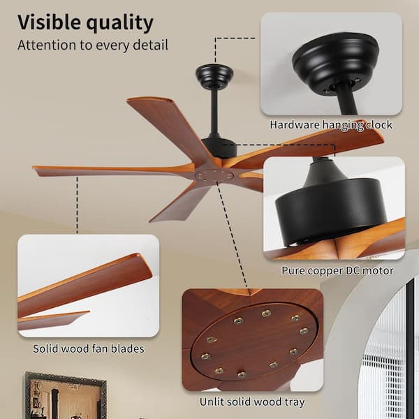 Jushua 60 in. Indoor/Outdoor Wood Ceiling Fan with Remote Control