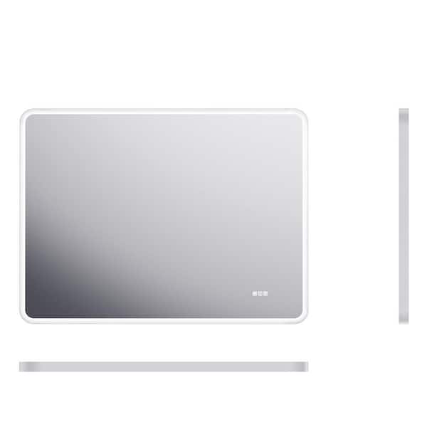 48 in. W x 36 in. H Rectangular Framed Dimmable LED Wall Bathroom Vanity Mirror in Matte White with Anti-Fog